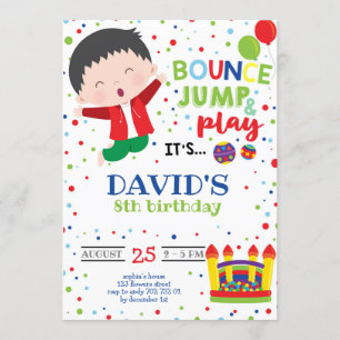 Boy Bounce Jump Colourful Trampoline Birthday Part Invitation