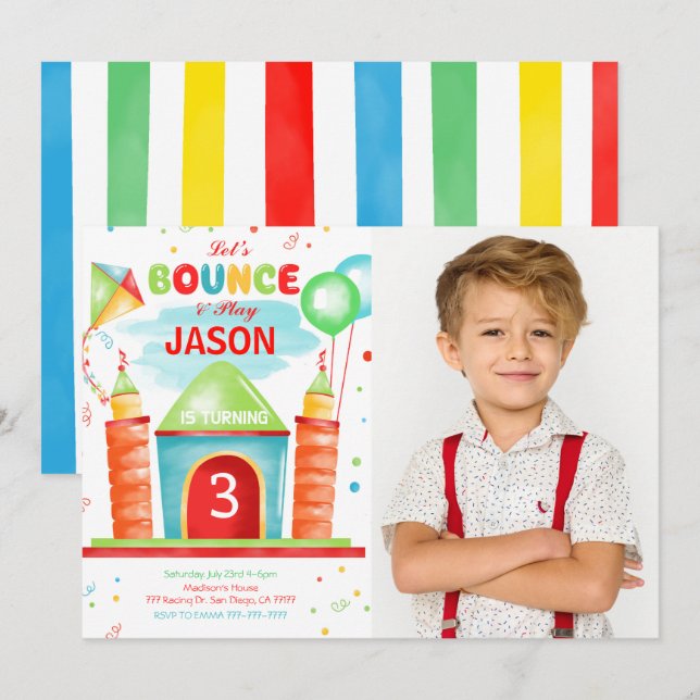 Boy Bounce Photo Invitation (Front/Back)