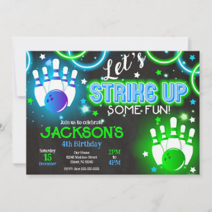 Boy Bowling Invitation Glow Neon Joint Birthday