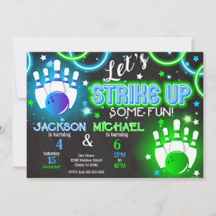 Boy Bowling Invitation Glow Neon Joint Birthday