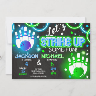 Boy Bowling Invitation Glow Neon Joint Birthday