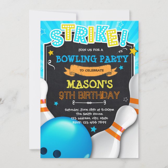 Boy bowling night invitation (Front)