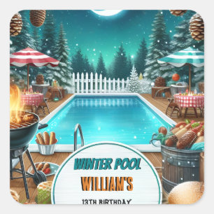 boy bruh Barbeque Winter Pool Party 13th birthday Square Sticker