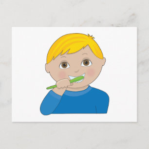 Boy Brushing Teeth Postcard