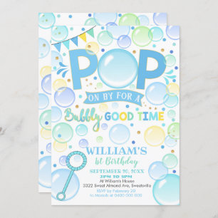 Boy Bubbles Birthday Invitation Pop Birthday