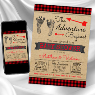 Boy Buffalo Plaid Baby Shower Invitation