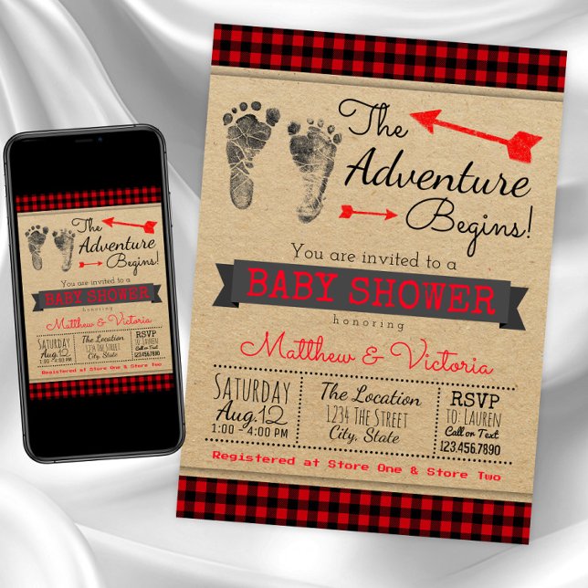 Boy Buffalo Plaid Baby Shower Invitation (Buffalo plaid baby shower invitation. Instant download and printed invitations available.)