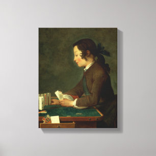 Boy Building a Castle of Cards (oil on canvas) Canvas Print