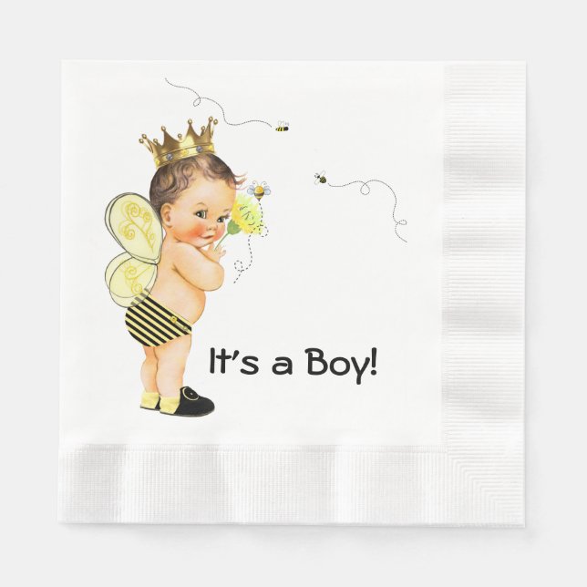 Boy Bumble Bee Baby Shower Napkin (Front)