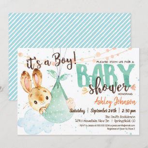Boy Bunny Baby Shower Invitation