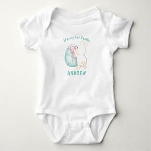 Boy Bunny & Blue Egg 1st Easter Personalised Name Baby Bodysuit