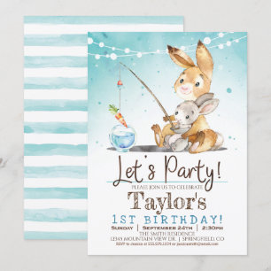 Boy Bunny Rabbit 1st Birthday Party Invitation