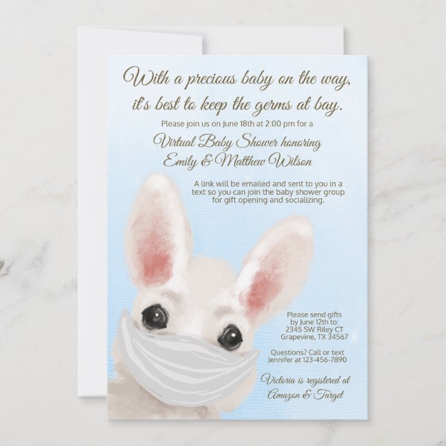 Boy Bunny Rabbit Mask Online Drive By Baby Shower Invitation (Front)