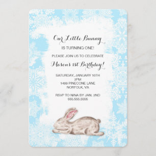 Boy Bunny Rabbit Winter Birthday Party Invite