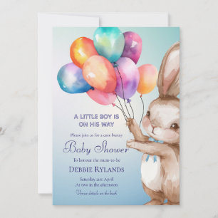 Boy Bunny-Themed Baby Shower Invitation