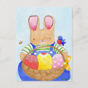 boy bunny with basket postcard