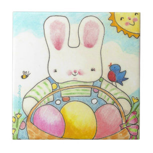 Boy bunny with basket tile
