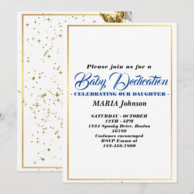 BOY Butterfly Watercolor Baby Dedication  Invitation (Front/Back)