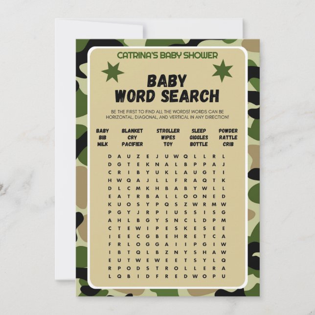 Boy Camo Baby Shower - Editable Name, 5x7  Invitation (Front)