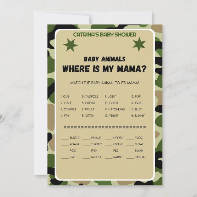 Boy Camo Baby Shower - Editable Name, 5x7  Invitation (Front)