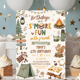 Boy Camping S'mores fun with friends Birthday Invitation