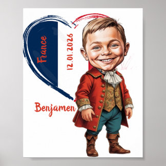 Boy Caricature in French Vintage Costume Poster
