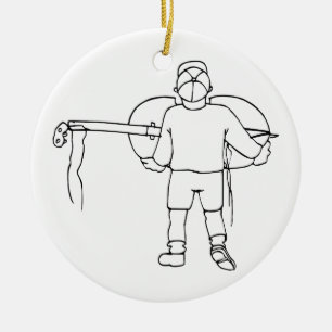 Boy Carrying Broken Upright Bass Back View Ceramic Tree Decoration