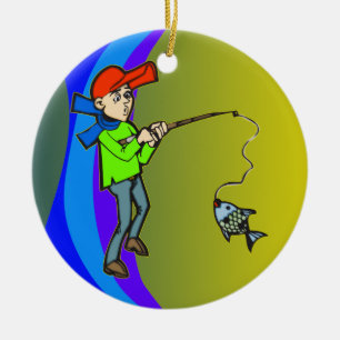 Boy Catching A Fish Ceramic Tree Decoration