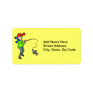 Boy Catching A Fish Label