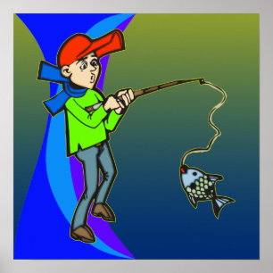 Boy Catching A Fish Poster