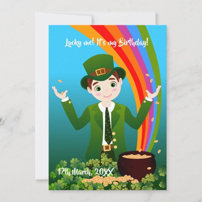 Boy celebrating Birthday on St. Patrick's Day Invitation (Front)