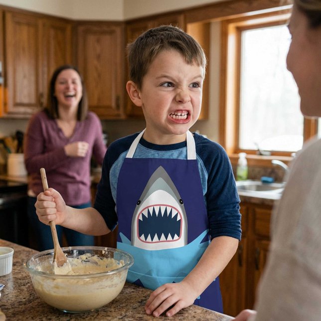 Boy Chef Funny Great White Shark Attack Apron (Creator Uploaded)