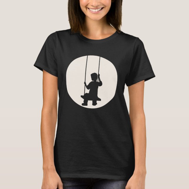 Boy Child Swing Sad Set Seat Moon Swinging Sun Nig T-Shirt (Front)