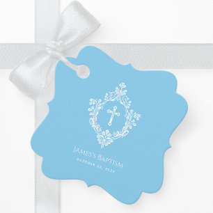 Boy Christening Baby Blue Cross in Crest Baptism Favour Tags