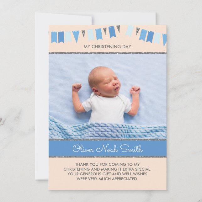Boy Christening/Baptism Thank You Card (Front)