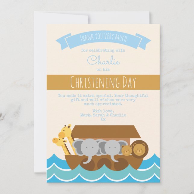 Boy Christening/Baptism Thank You Card (Front)