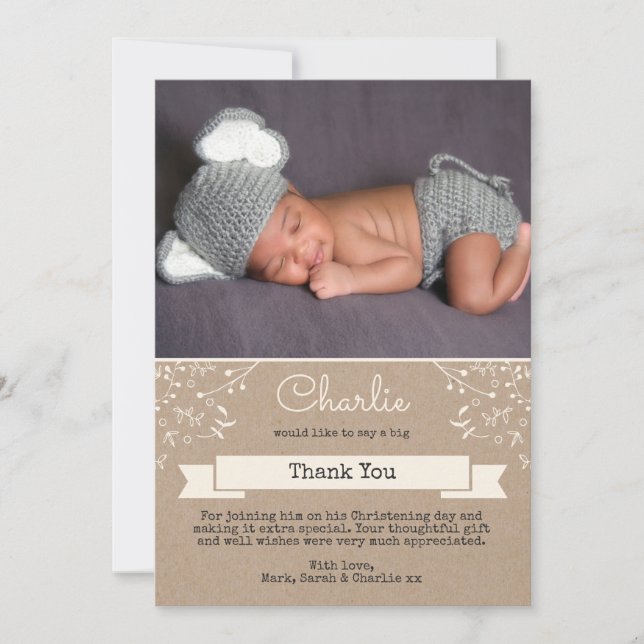 Boy Christening/Baptism Thank You Card (Front)