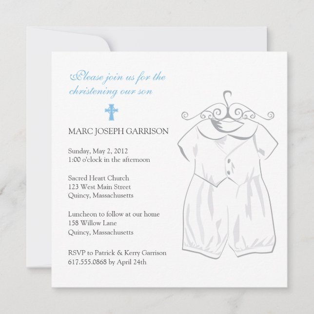 Boy Christening Suit and Blue Cross Invitation (Front)