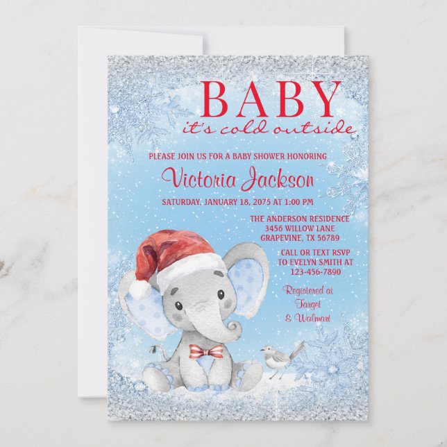 Boy Christmas Elephant Baby Shower Invitation (Front)