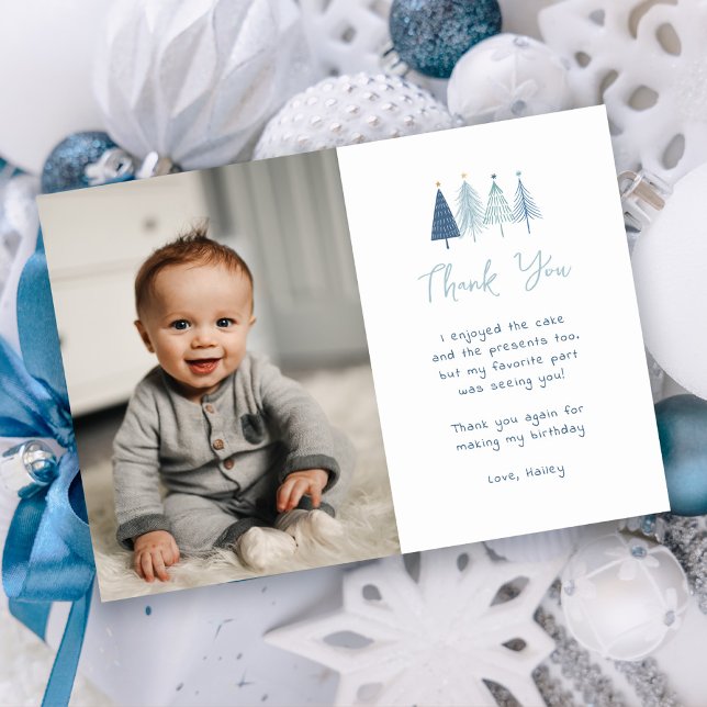 Boy Christmas Tree Birthday Photo Thank You Cards (Creator Uploaded)