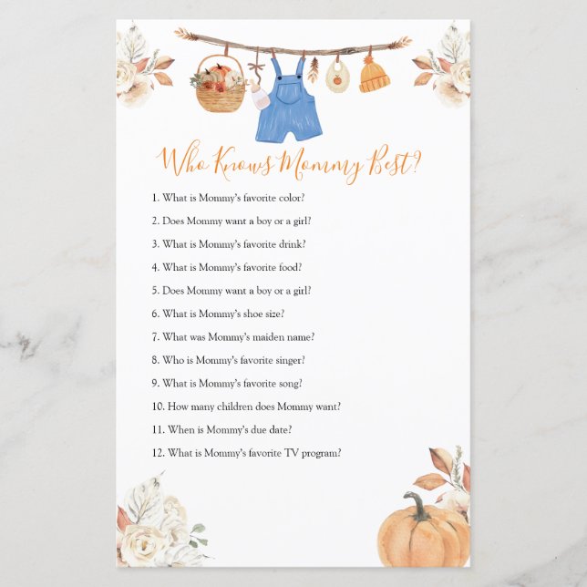 Boy Clothes Pumpkin Autumn Who Know Mummy Best (Front)