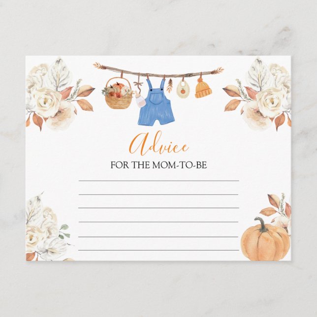 Boy Clothes Pumpkin Baby Shower Advice For Mum Enclosure Card (Front)