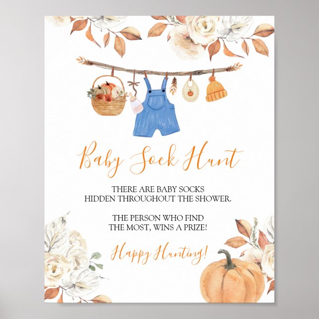 Boy Clothes Pumpkin Baby Shower Baby Sock Hunt Poster (Front)