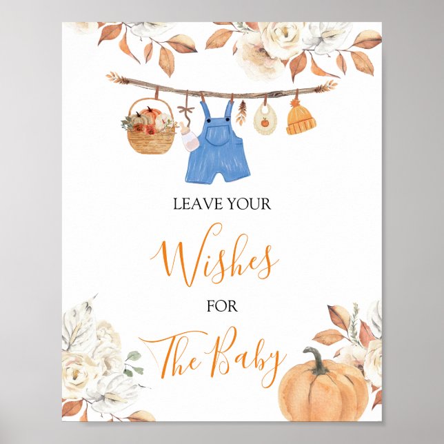 Boy Clothes Pumpkin Baby Shower Leave Your Wishes Poster (Front)
