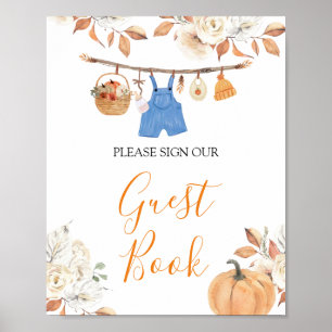 Boy Clothes Pumpkin Fall Baby Shower Guest Book