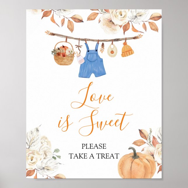 Boy Clothes Pumpkin Fall Baby Shower Love is Sweet Poster (Front)
