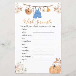 Boy Clothes Pumpkin Fall Baby Shower Word Scramble