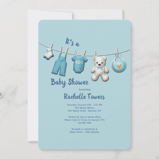 Boy Clothesline Baby Shower Invitation (Front)