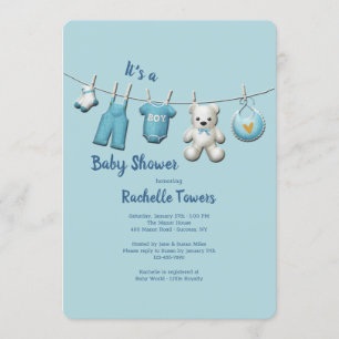 Boy Clothesline Baby Shower Invitation