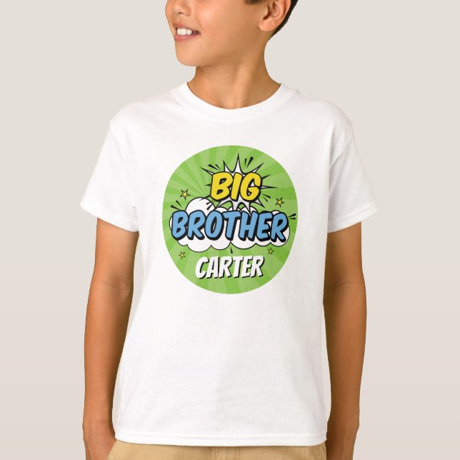 Boy Comic Book Superhero Baby Shower Big Brother T-Shirt (Front)